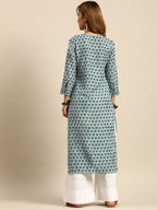 Sangria Women Blue & Off White Geometric Printed Kurta | Grocsy