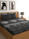 Dreamscape Grey & Black Ethnic Motifs 144 TC Bedsheet with Pillow Covers | Grocsy