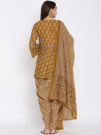 HERE&NOW Mustard Yellow Floral Printed A-Line Kurta with Dhoti Pants & With Dupatta | Grocsy