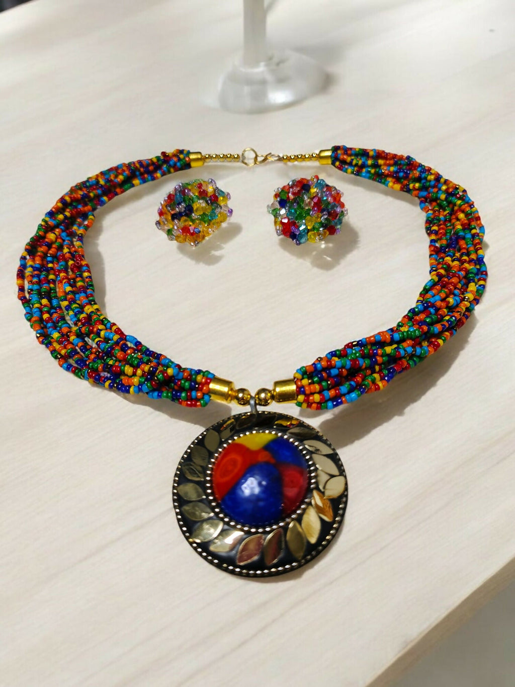 Inhanns All-Day Statement Beaded Necklace Set - Multi Colour | Grocsy