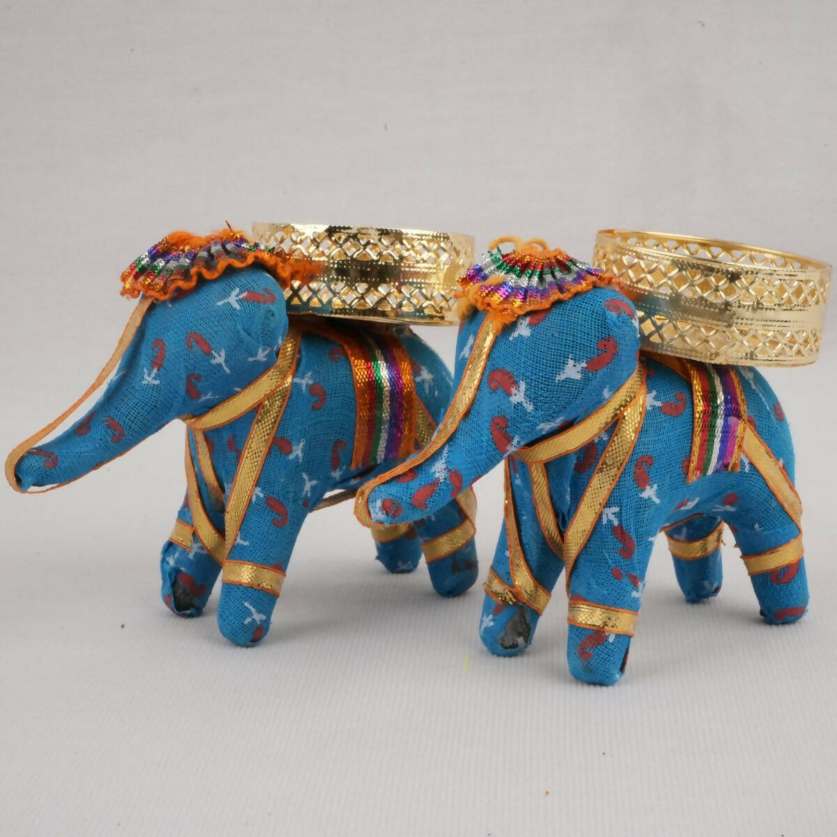 Kundan HandiKrafts Elephant Candle Holders (Pair) - Assorted | Grocsy