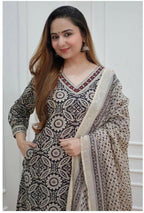Alvano Anarkali Printed Kurti with Pant and Dupatta set for Women and Girls Rayon | Grocsy