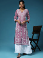 HOUSE OF KARI Floral Embroidered Chikankari Cotton Kurta | Grocsy