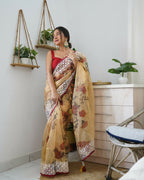 Vamsee 3 Latkan Brown Organza Saree | Grocsy