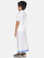 Sethukrishna White Pure Cotton Solid Shirt and Veshti Set | Grocsy