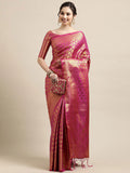 Saree Mall Pink & Gold-Toned Woven Design Zari Silk Blend Banarasi Saree | Grocsy
