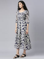 Souchii Floral Printed Chiffon Empire Midi Dress | Grocsy