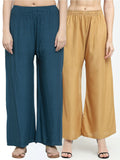 TAG 7 Women Pack of 2 Blue & Beige Solid Wide-Leg Palazzos | Grocsy