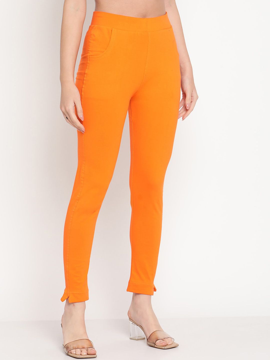 TAG 7 Women Orange Solid Leggings | Grocsy