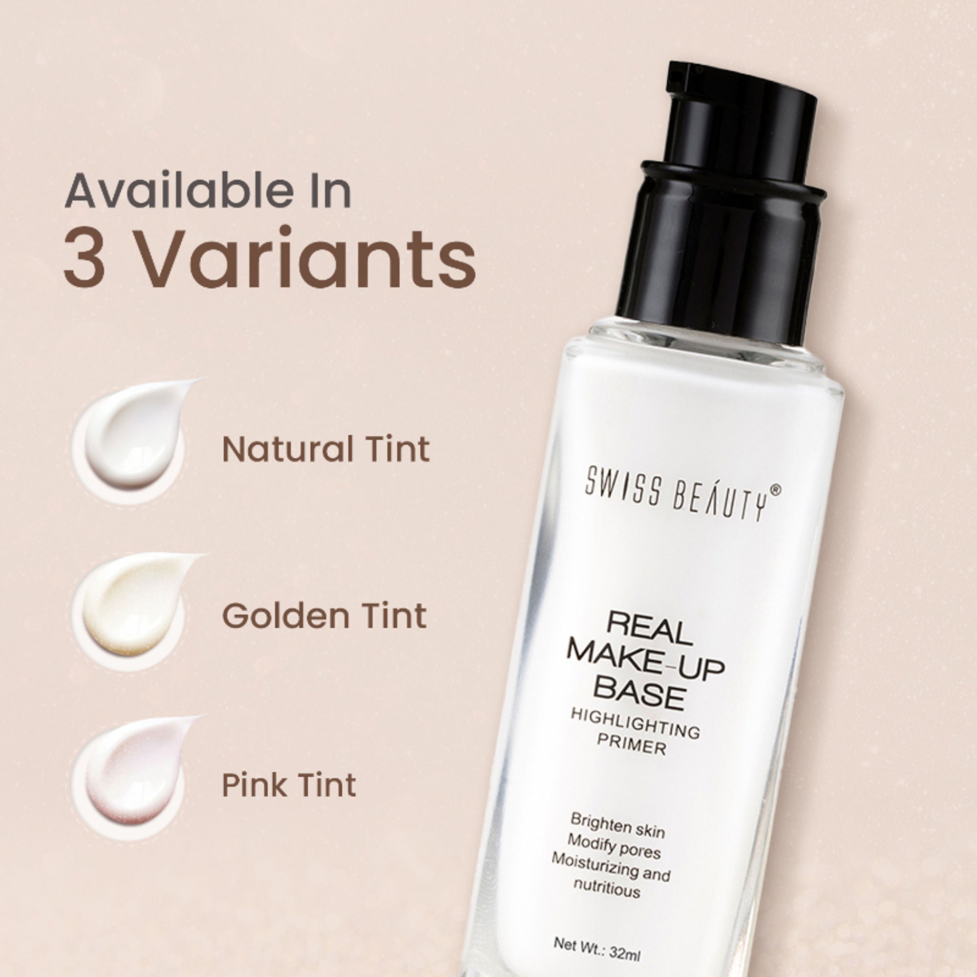 Swiss Beauty Real Make-Up Base Highlighting Primer , Brighten Skin , Modify Pore - 01 Natural Tint | Grocsy