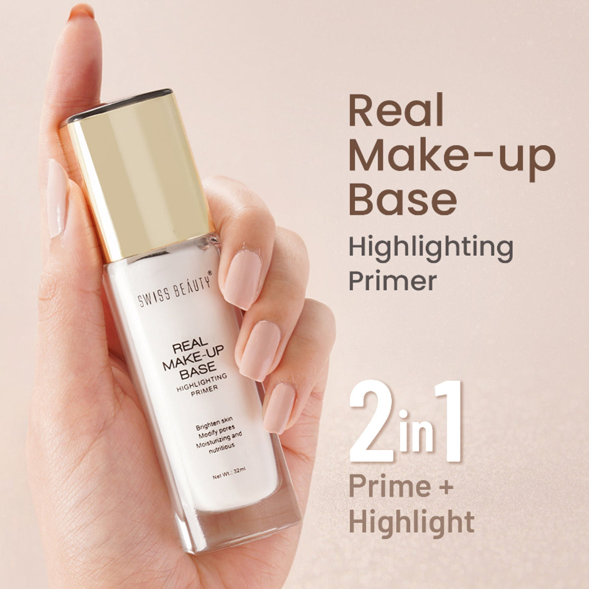 Swiss Beauty Real Make-Up Base Highlighting Primer , Brighten Skin , Modify Pore - 02 Golden Tint | Grocsy