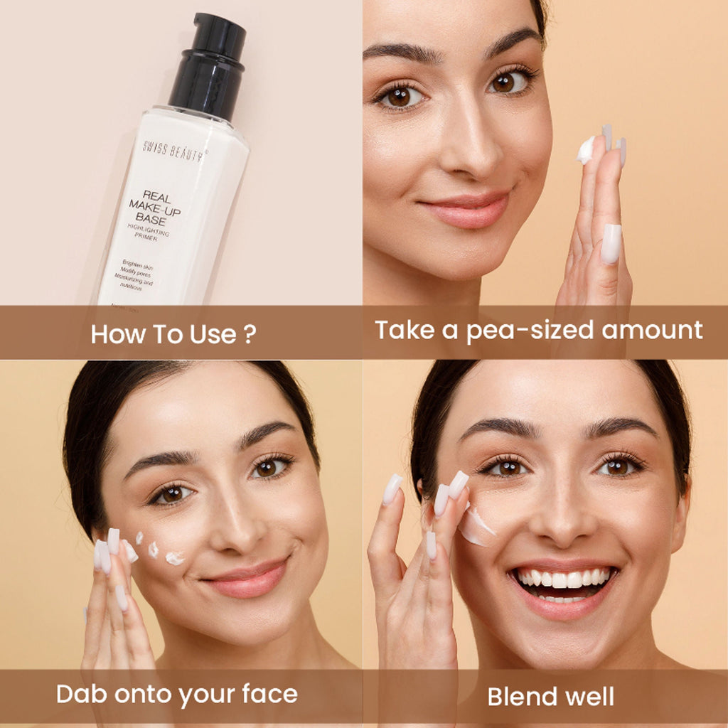 Swiss Beauty Real Make-Up Base Highlighting Primer , Brighten Skin , Modify Pore - N03 Pink Tint | Grocsy
