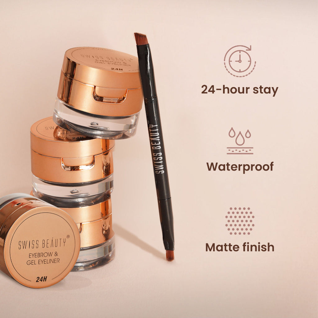 Swiss Beauty 3 In 1 Eyeliner, Eyebrow Filler and Kajal , 24-Hour Stay ,Waterproof - 02 Brown | Grocsy
