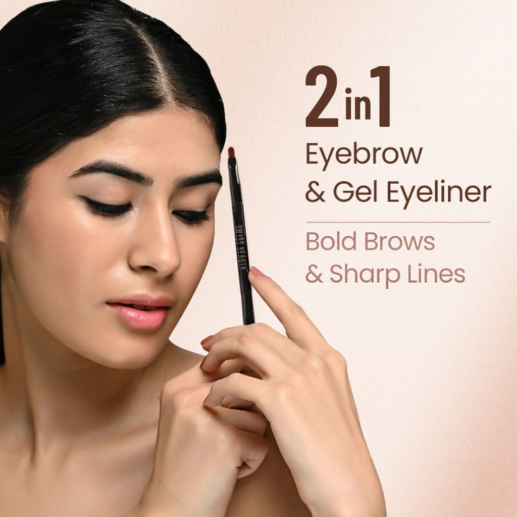Swiss Beauty 3 In 1 Eyeliner, Eyebrow Filler and Kajal , 24-Hour Stay ,Waterproof - 02 Brown | Grocsy