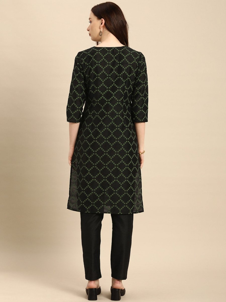 All About You Women Black & Green Printed Kurta with Trousers | Grocsy