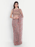 kasee Lavender & Peach-Coloured Floral Embroidered Net Saree | Grocsy