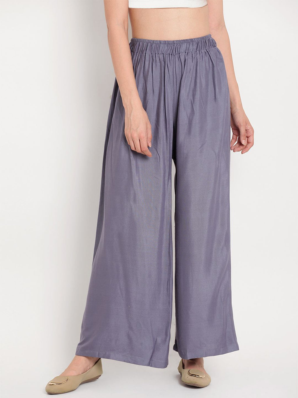 TAG 7 Women Pack Of 2 Black & Grey Solid Flared Palazzos | Grocsy