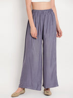 TAG 7 Women Pack Of 2 Black & Grey Solid Flared Palazzos | Grocsy