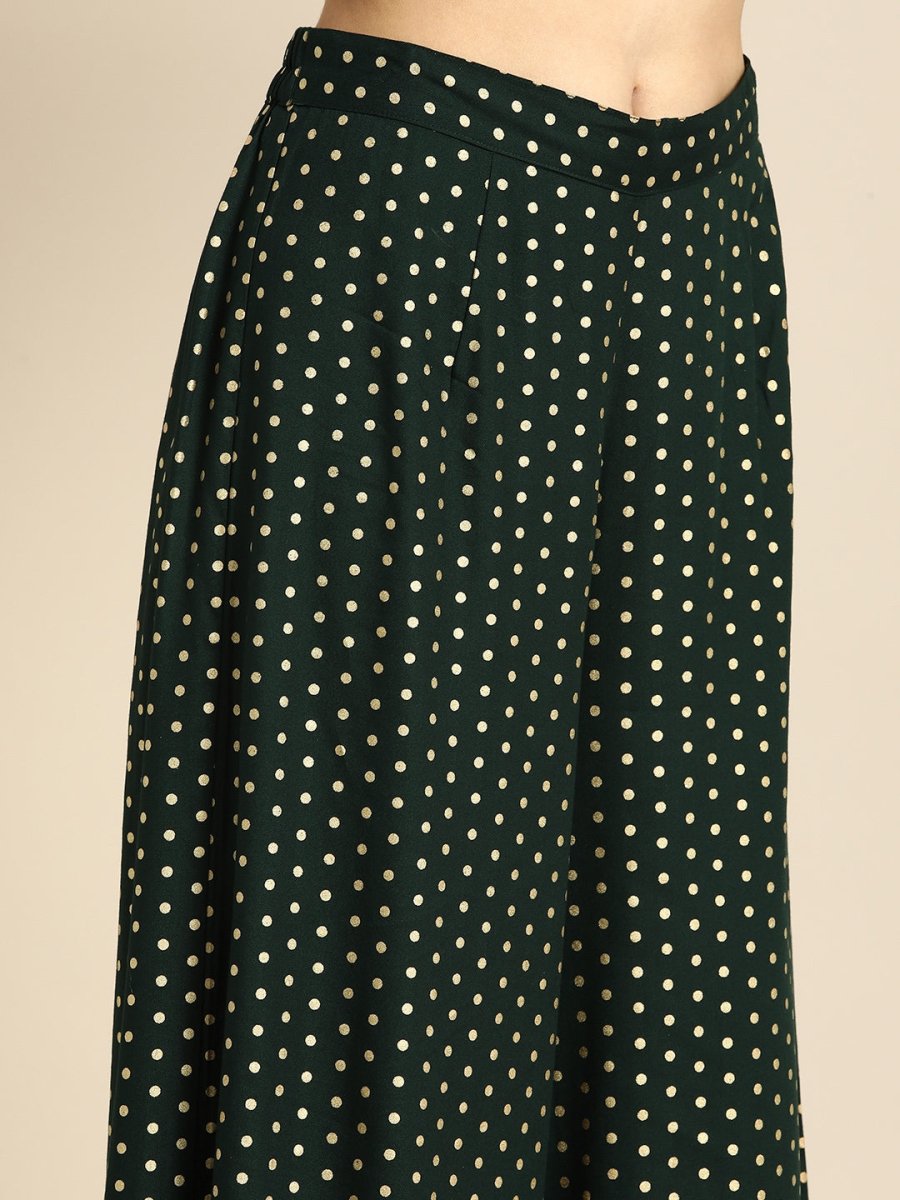 All About You Women Green & Gold-toned Ethnic Motifs Printed Kurta with Palazzos | Grocsy
