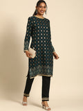All About You Women Black & Gold-Toned Floral Printed Regular Kurta with Trousers | Grocsy