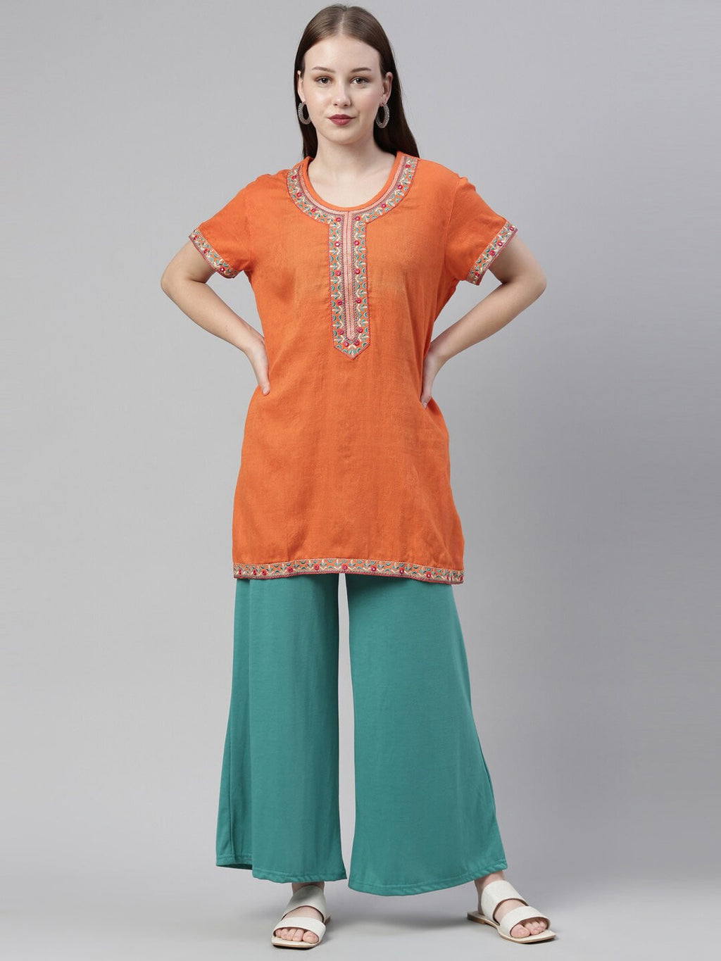 Souchii Turquoise Blue Knitted Palazzos | Grocsy