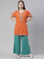 Souchii Turquoise Blue Knitted Palazzos | Grocsy
