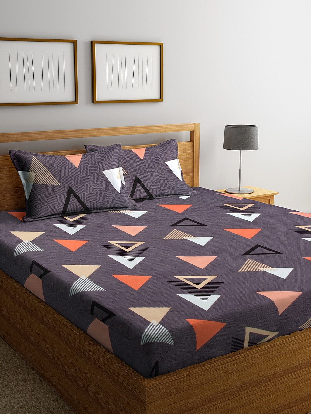 KLOTTHE Purple Geometric 210 TC Cotton Bedsheet with Pillow Covers | Grocsy