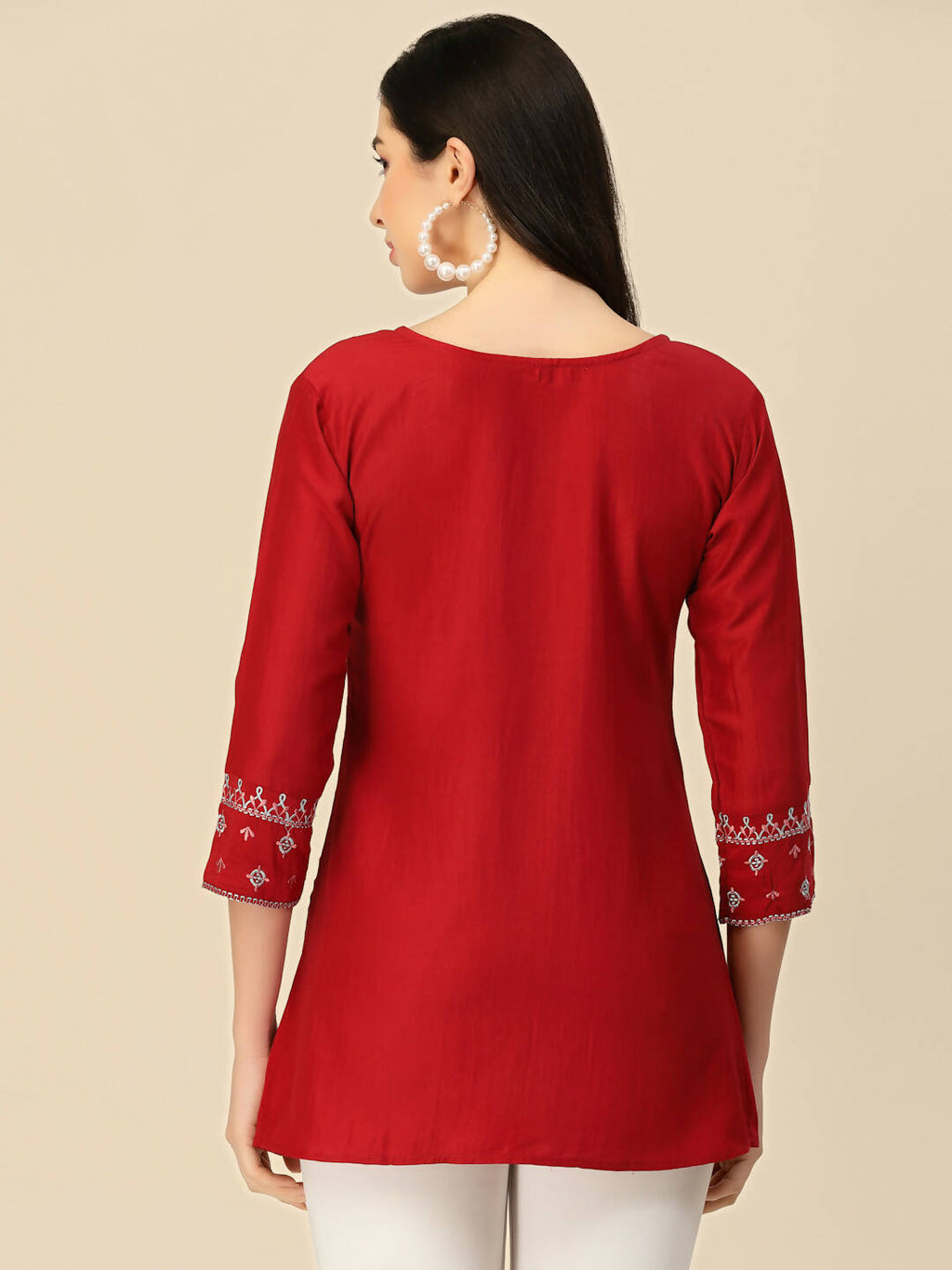 Red Chinon Floral Embroidered Top - Zeny | Grocsy