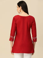 Red Chinon Floral Embroidered Top - Zeny | Grocsy