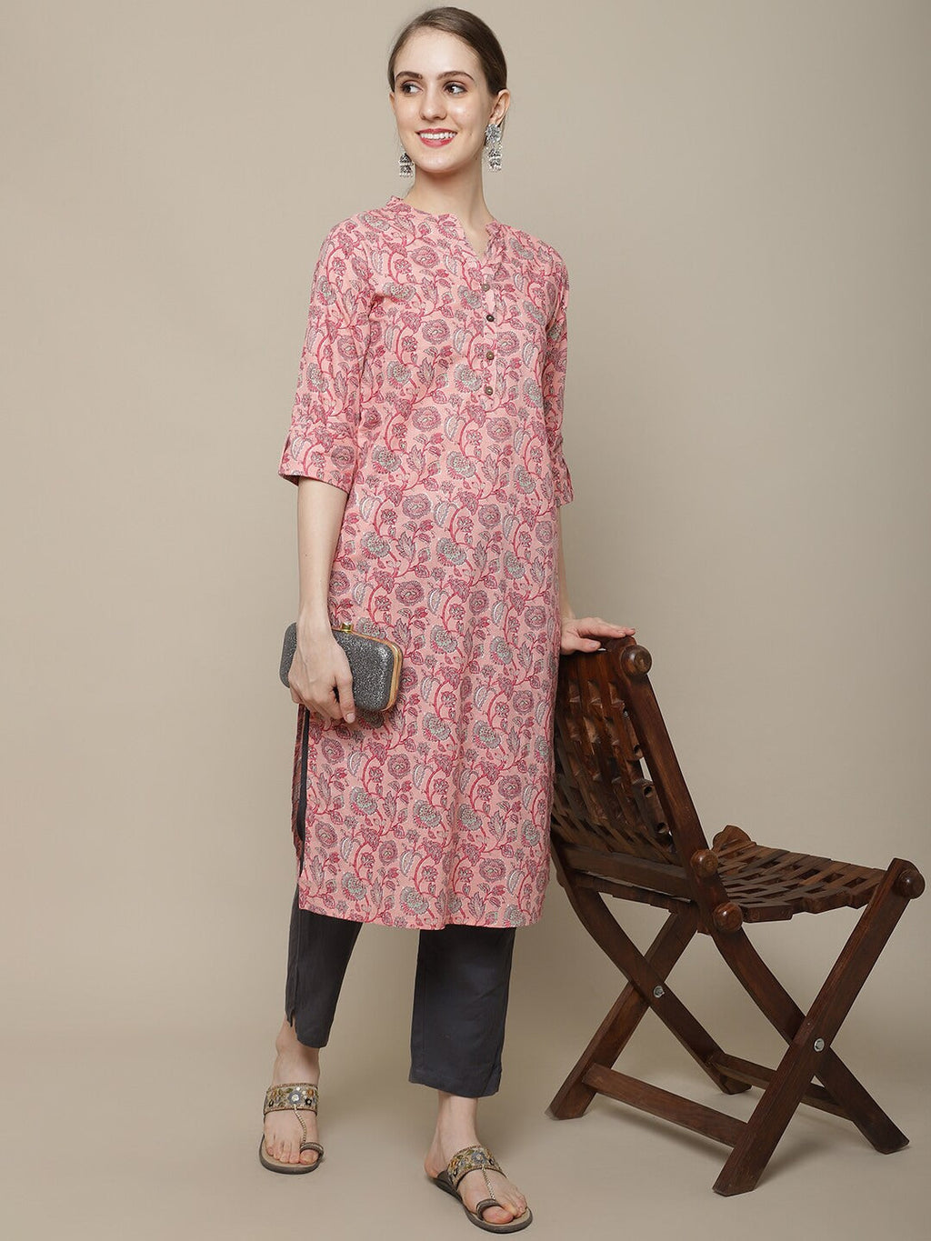 Sangria Women Pink Ethnic Motifs Printed Floral Kurta | Grocsy