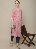 Sangria Women Pink Ethnic Motifs Printed Floral Kurta | Grocsy