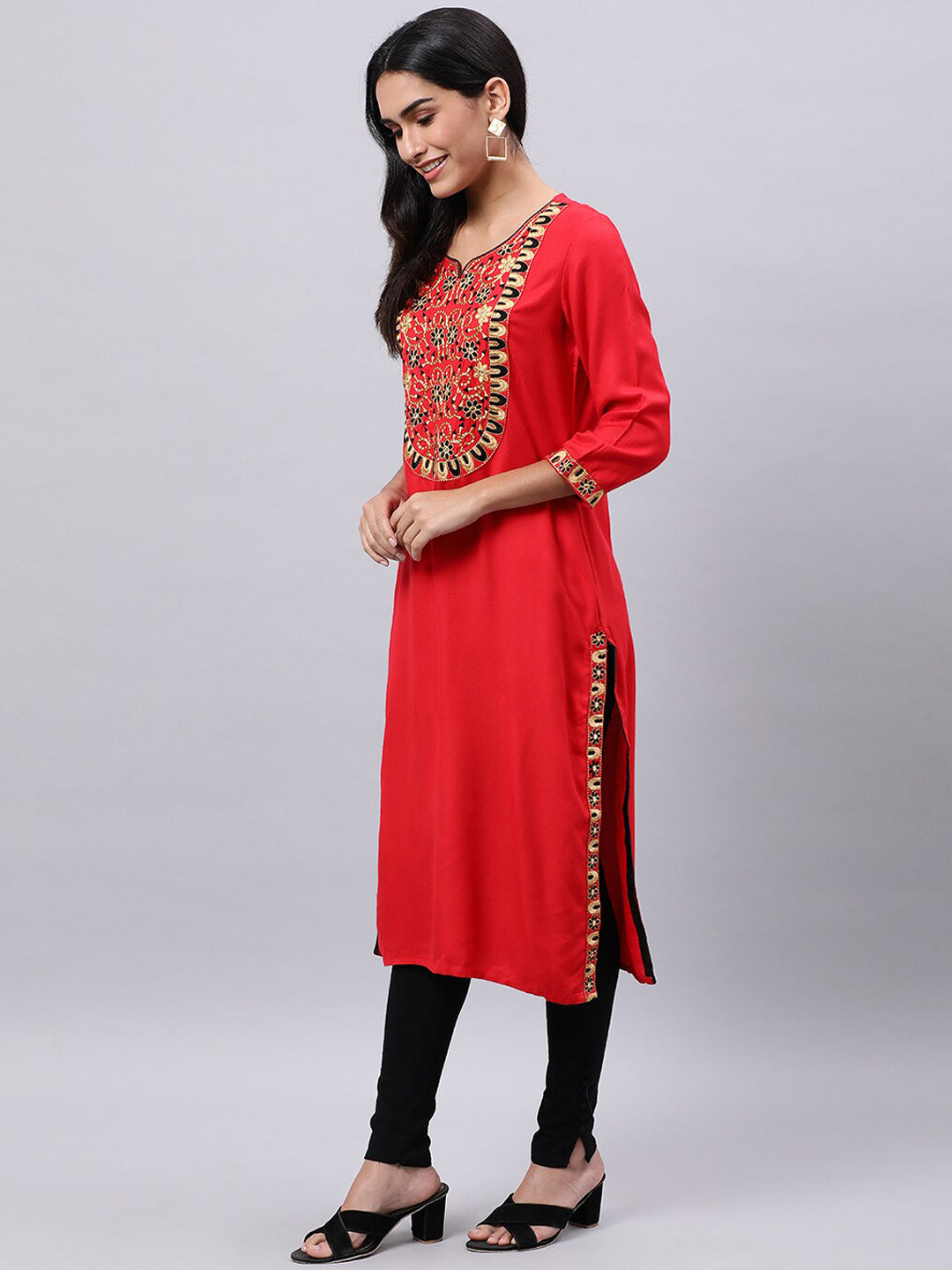 Souchii Women Ethnic Motifs Yoke Design Mirror Work Kurta | Grocsy