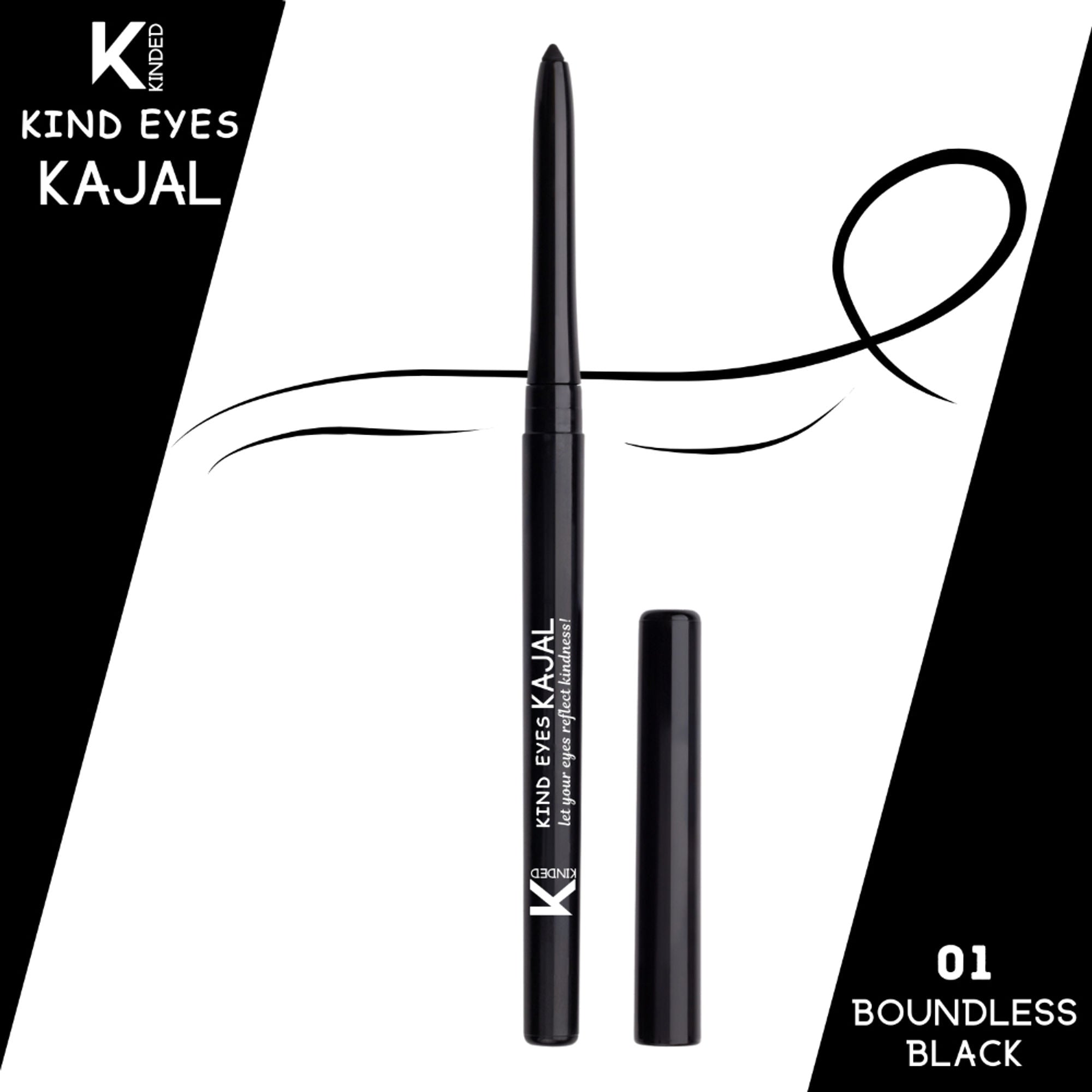 KINDED Kind Eyes Kajal 3 In 1 Kohl Kajal Eye Liner Smokey Eye Shadow - 01 Boundless Black | Grocsy
