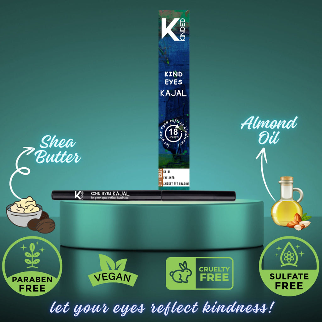 KINDED Kind Eyes Kajal 3 In 1 Kohl Kajal Eye Liner Smokey Eye Shadow - 01 Boundless Black | Grocsy