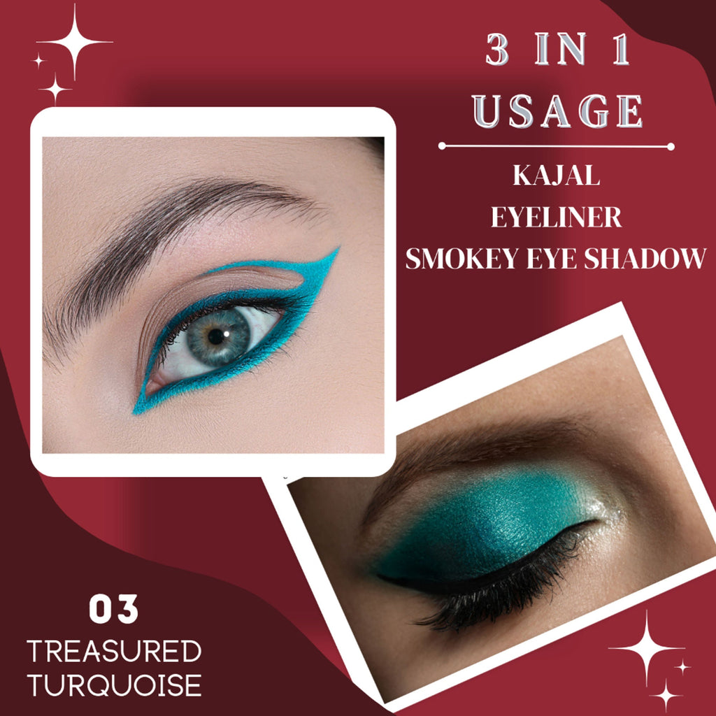 KINDED Kind Eyes Kajal 3 In 1 Kohl Kajal Eye Liner Smokey Eye Shadow - 03 Treasured Turquoise | Grocsy