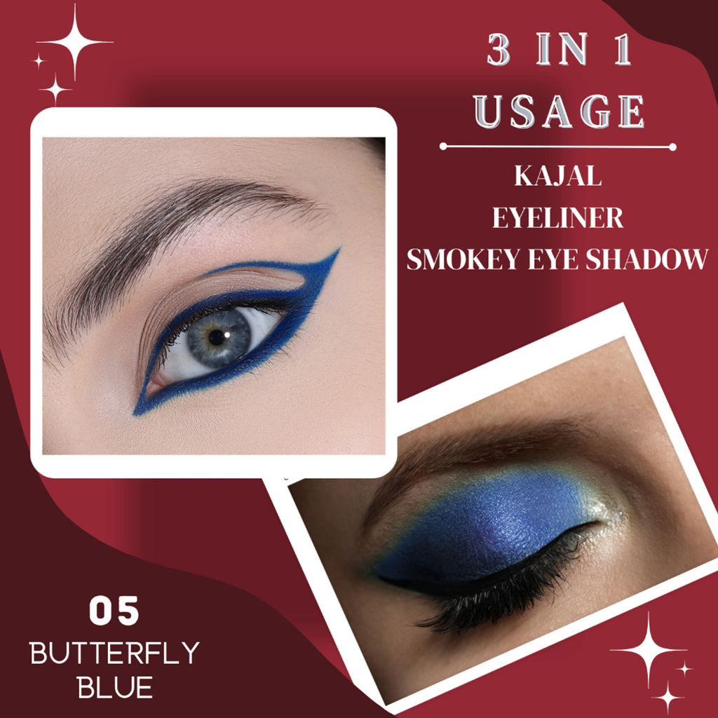 KINDED Kind Eyes Kajal 3 In 1 Kohl Kajal Eye Liner Smokey Eye Shadow - 05 Butterfly Blue | Grocsy