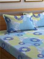 BOMBAY DYEING Serenita Blue Printed Cotton 144 TC King Bedsheet with 2 Pillow Covers | Grocsy