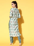 All About You Women Calm Green Ethnic Motifs Print Parade Kurta with Trousers | Grocsy