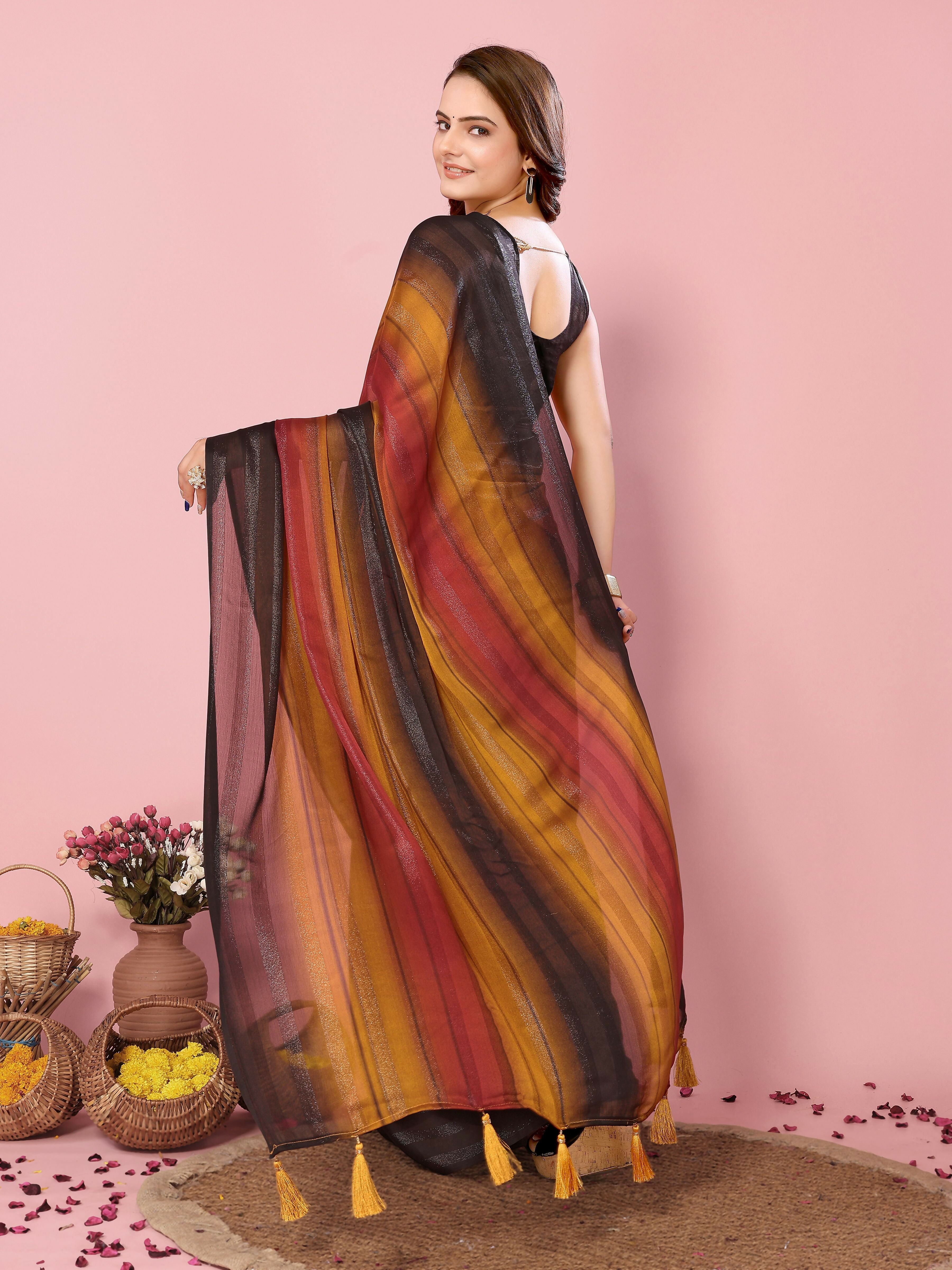 Attractive These Party Wear Ready To Wear Saree - Orange | Grocsy