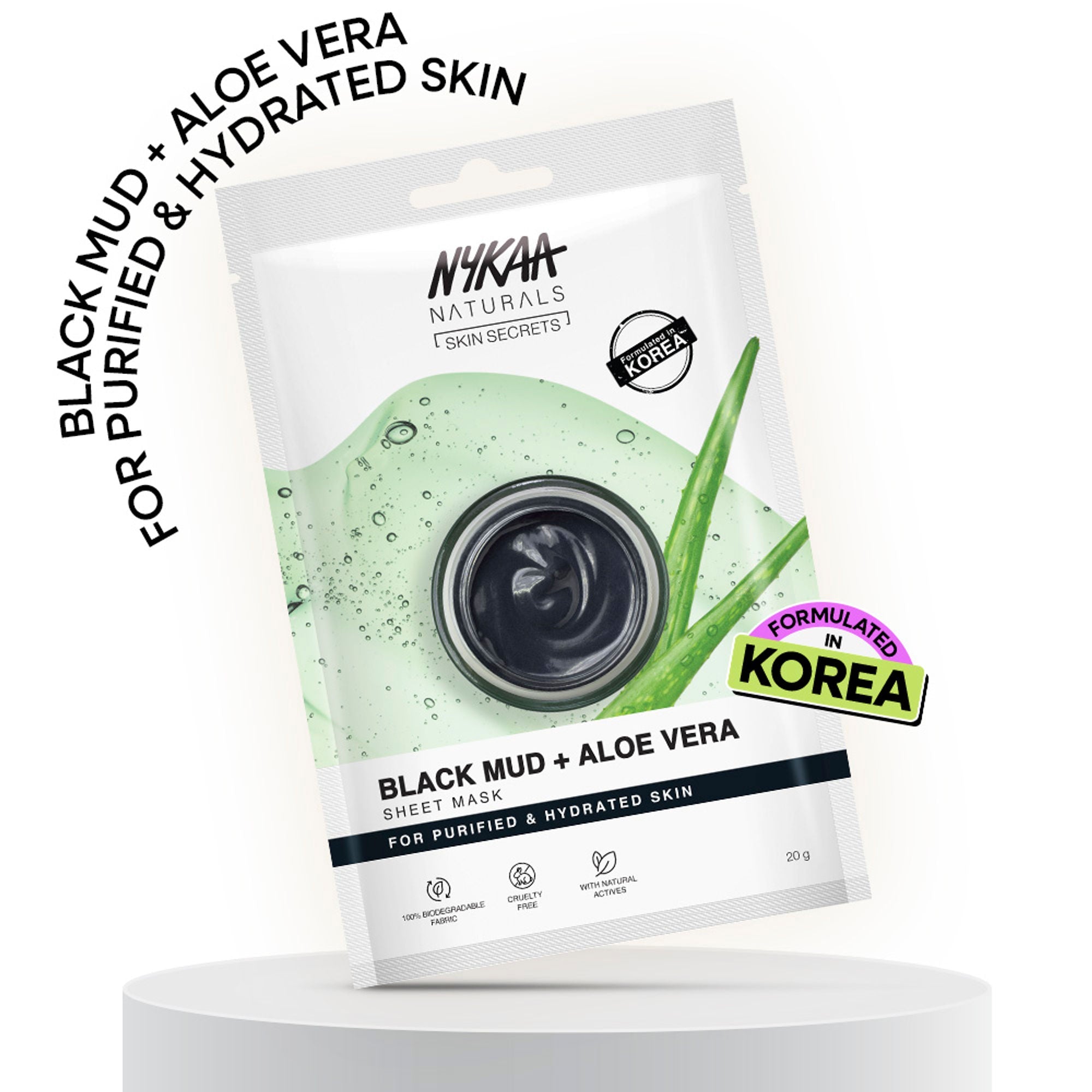 Nykaa Green Tea + Aloe Vera Sheet Mask For Hydrated Skin - Formulated in Korea - For All Skin Types - Black Mud + Aloe Vera | Grocsy