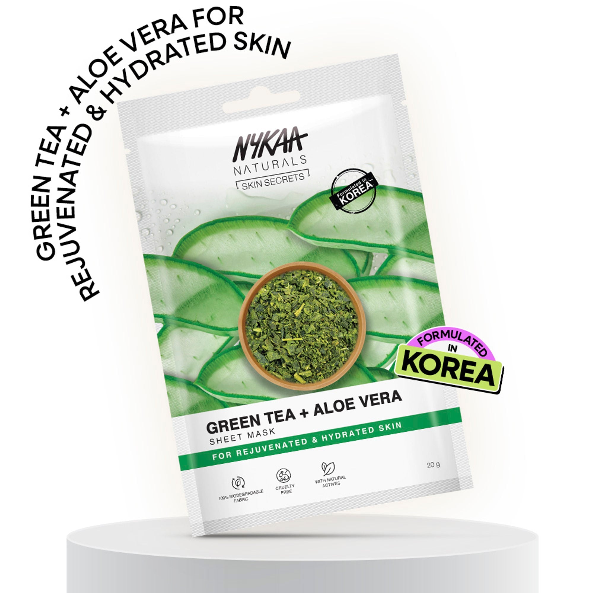 Nykaa Green Tea + Aloe Vera Sheet Mask For Hydrated Skin - Formulated in Korea - For All Skin Types - Green Tea + Aloe Vera | Grocsy