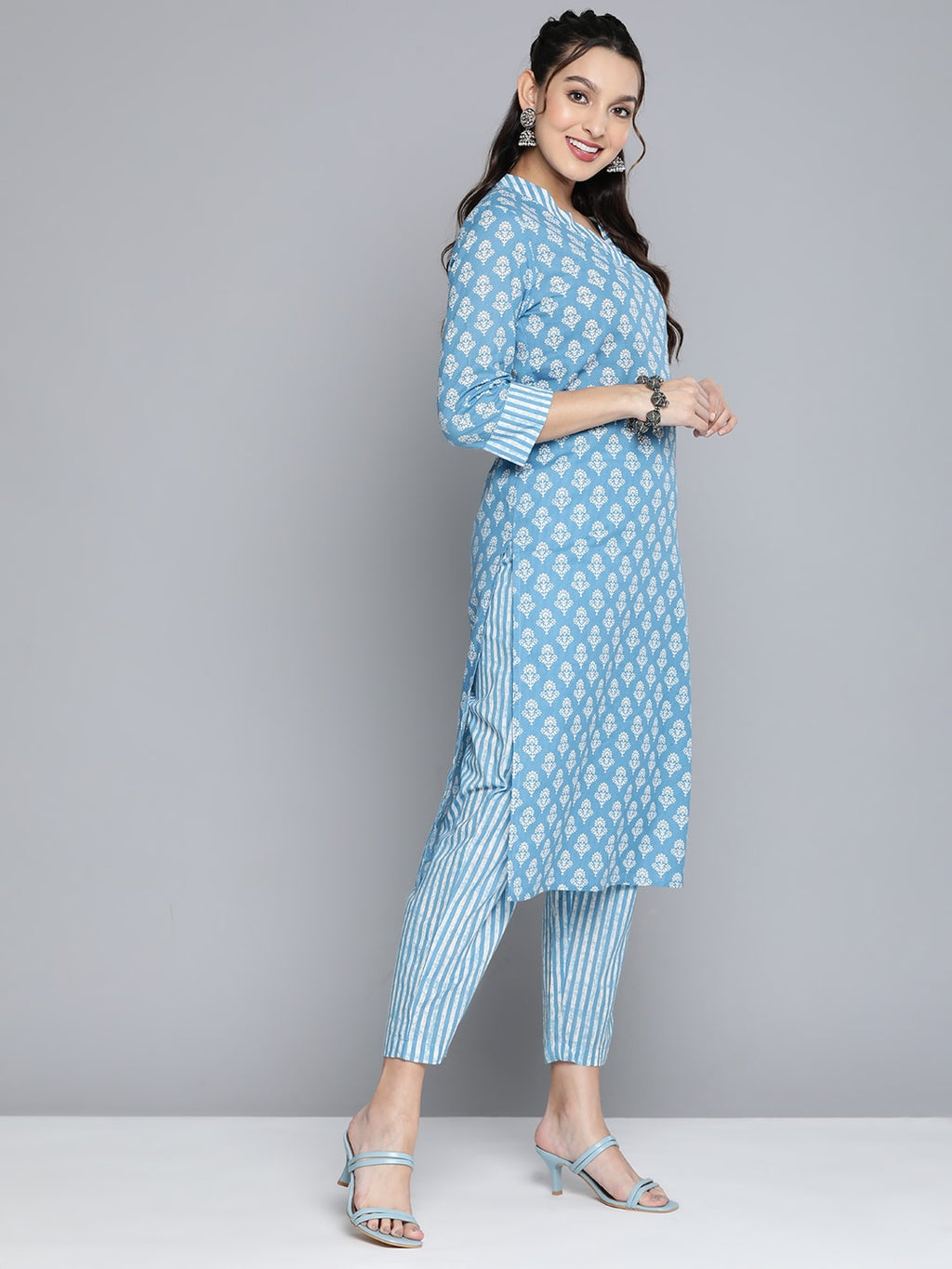 HERE&NOW Women Ethnic Motifs Printed Pure Cotton Kurta with Palazzos | Grocsy