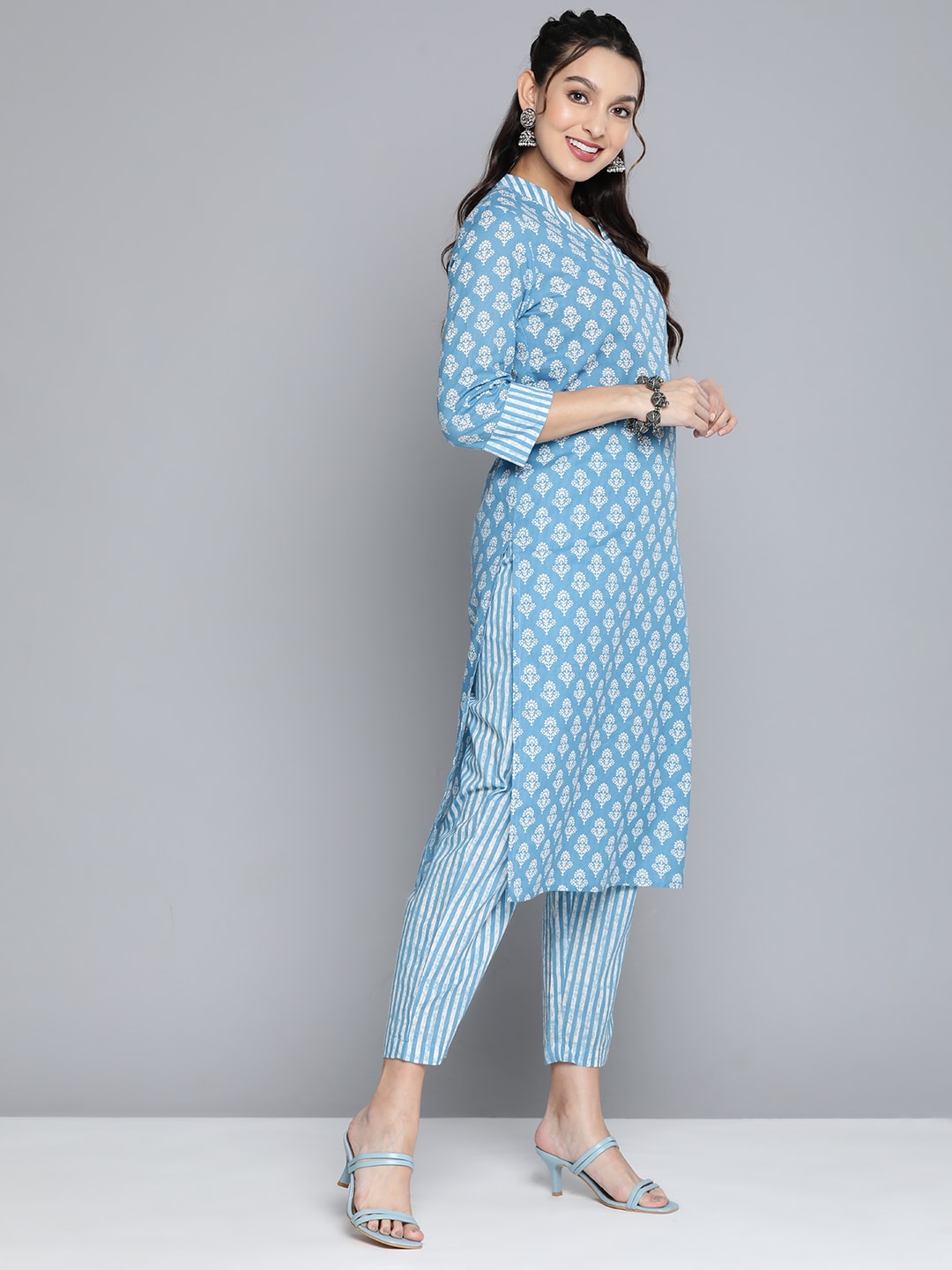 HERE&NOW Women Ethnic Motifs Printed Pure Cotton Kurta with Palazzos | Grocsy