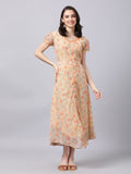 Souchii Women Grey Floral Printed Chiffon A-Line Dress | Grocsy