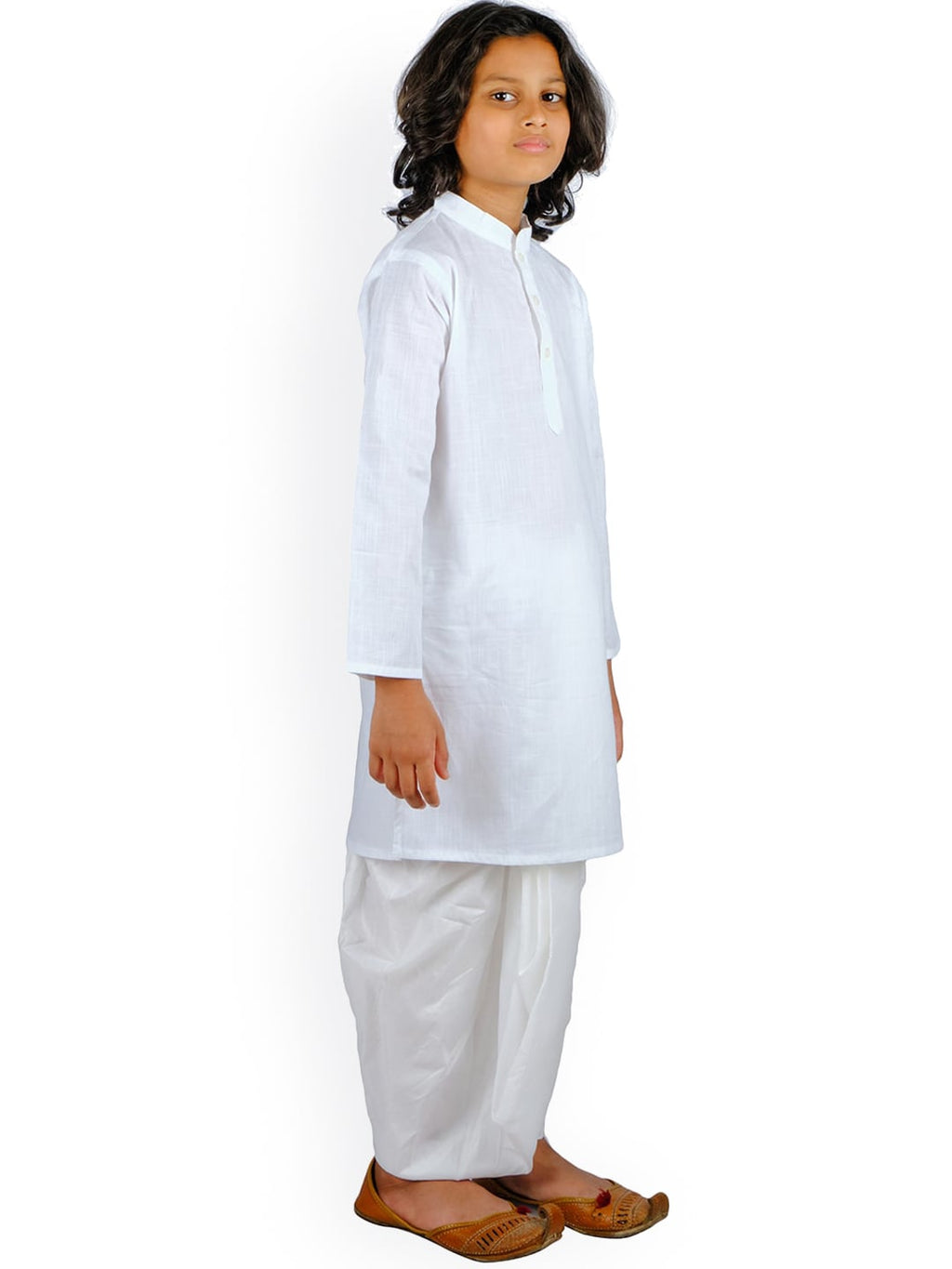 Sethukrishna Boys White Angrakha Pure Cotton Kurta With Dhoti Pants | Grocsy
