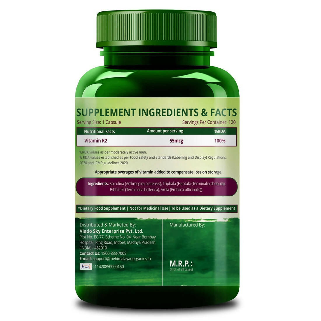 Himalayan Organics Plant Based Vitamin K2 Capsules | Grocsy