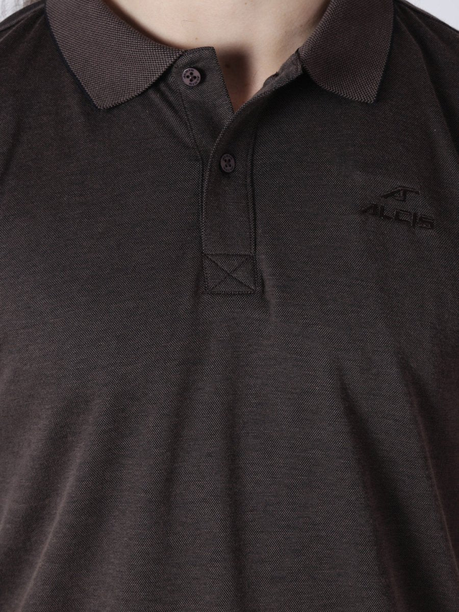 Alcis Men Brown Solid Polo Collar T-shirt | Grocsy