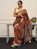 Tikhi Imli Rust Abstract Woven Design Zari Saree | Grocsy