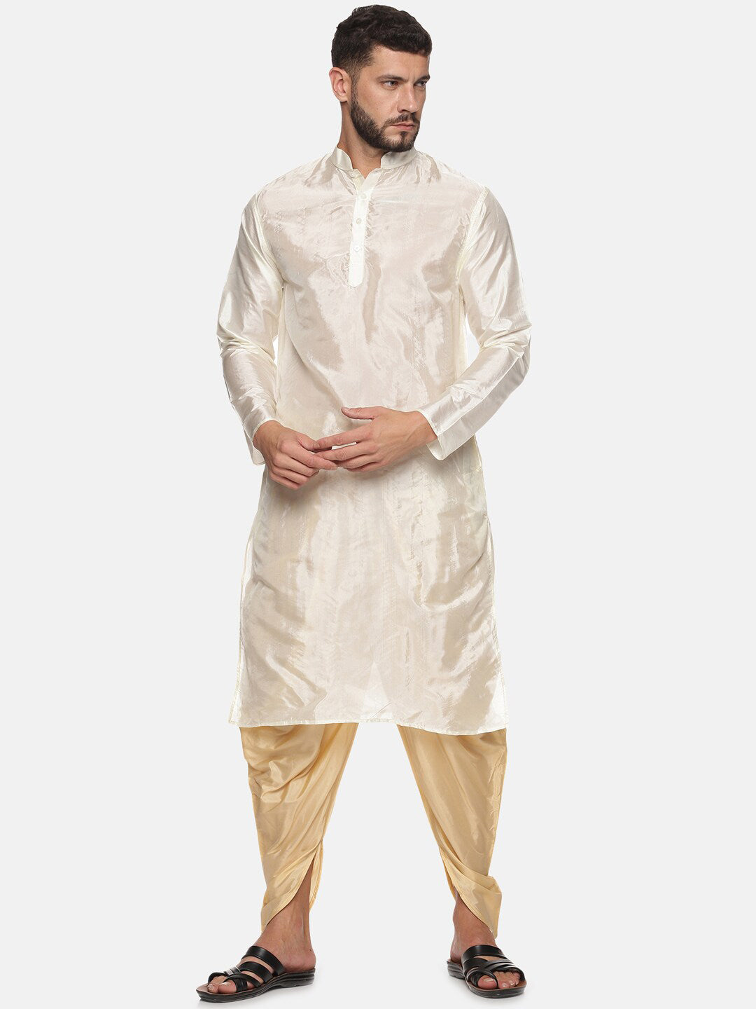 Sethukrishna Men Cream-Coloured Kurti with Dhoti Pants | Grocsy