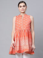 Ahalyaa Women Orange Pure Cotton Porcian Print Tunic | Grocsy